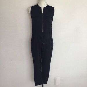 Elevenses Women Elegant Dark Blue Round Neck Drawstring Ankle Fun Jumpsuit XXS